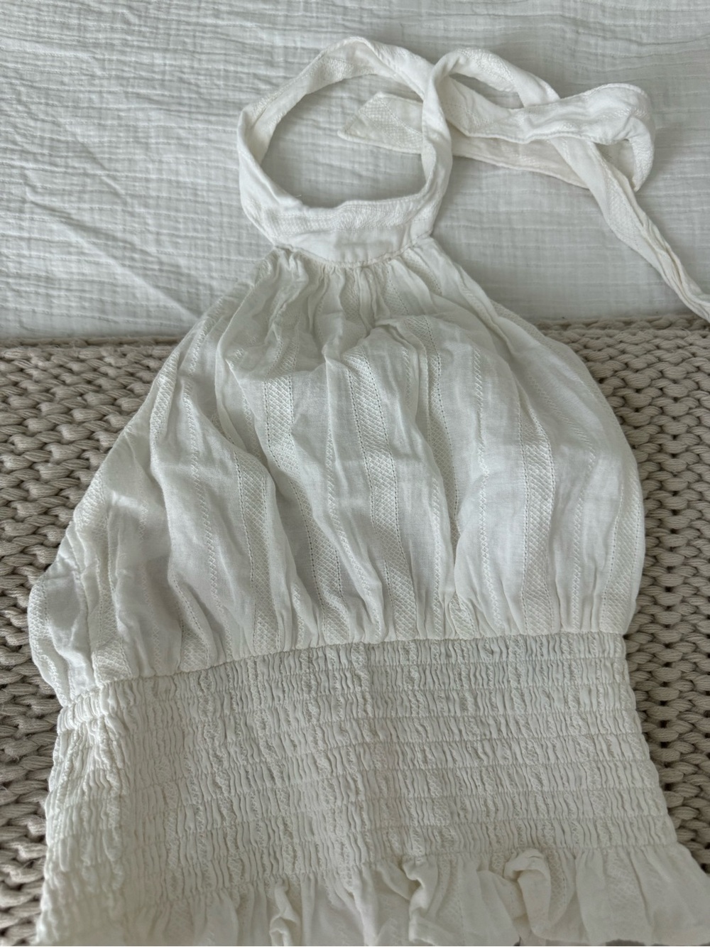 Abercrombie White Halter Smocked Waist Tank Top